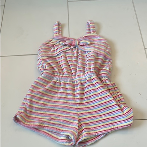 Janie and Jack Bold Striped Guava Kids Romper 6 Terry - Picture 2 of 2